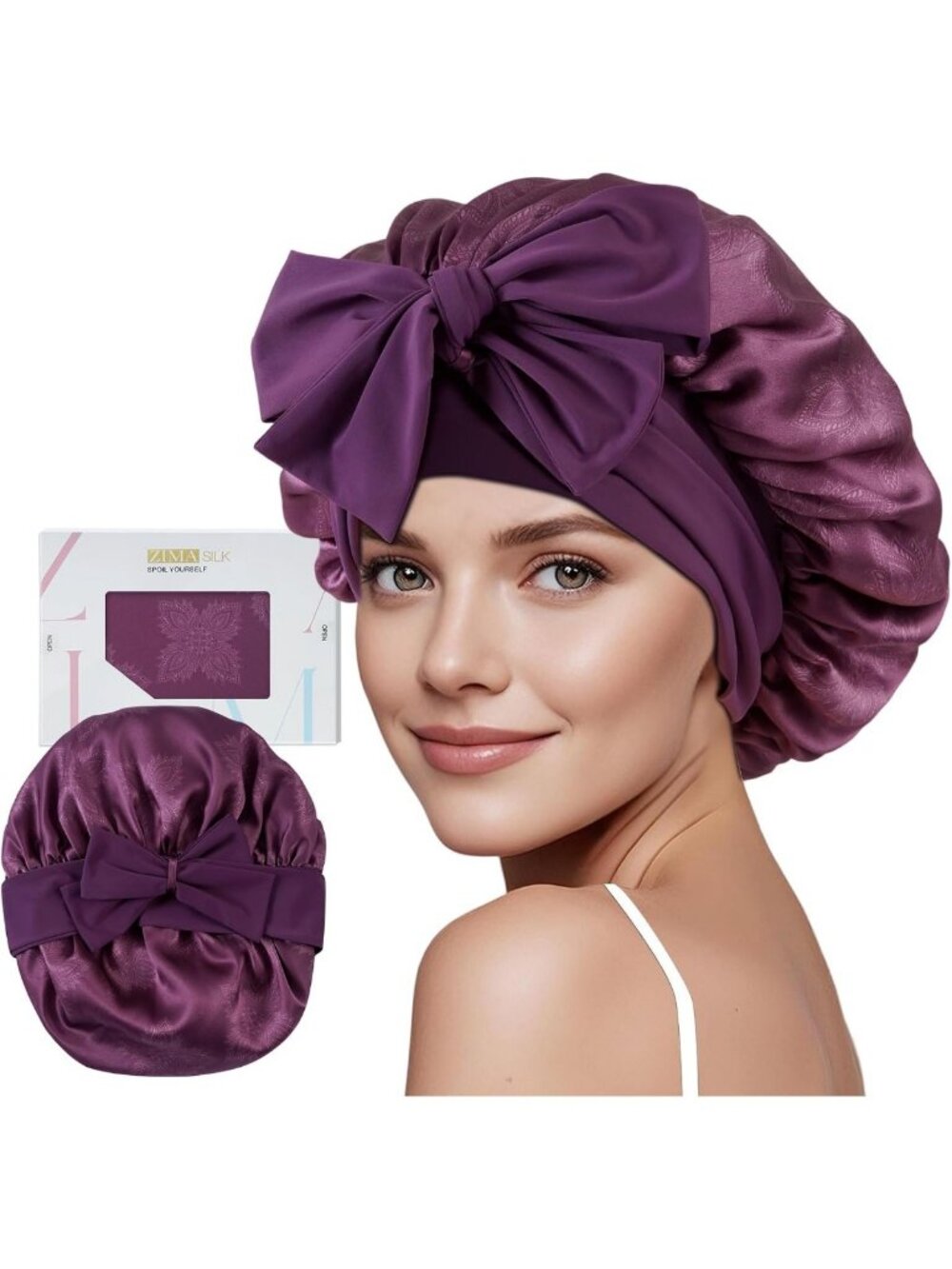 Luxurious 100% Mulberry Silk Sleep Bonnet for Women, Long Hair, Dark Mauve